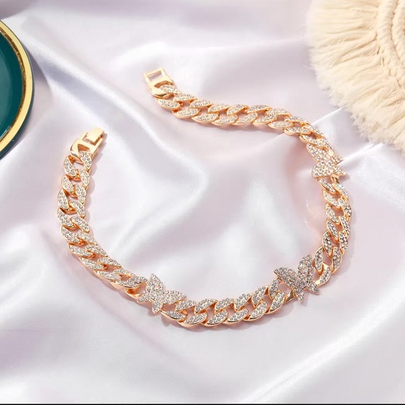 24K Gold Plated Butterfly Cuban Chain Link Choker Necklace - Picture 7 of 7